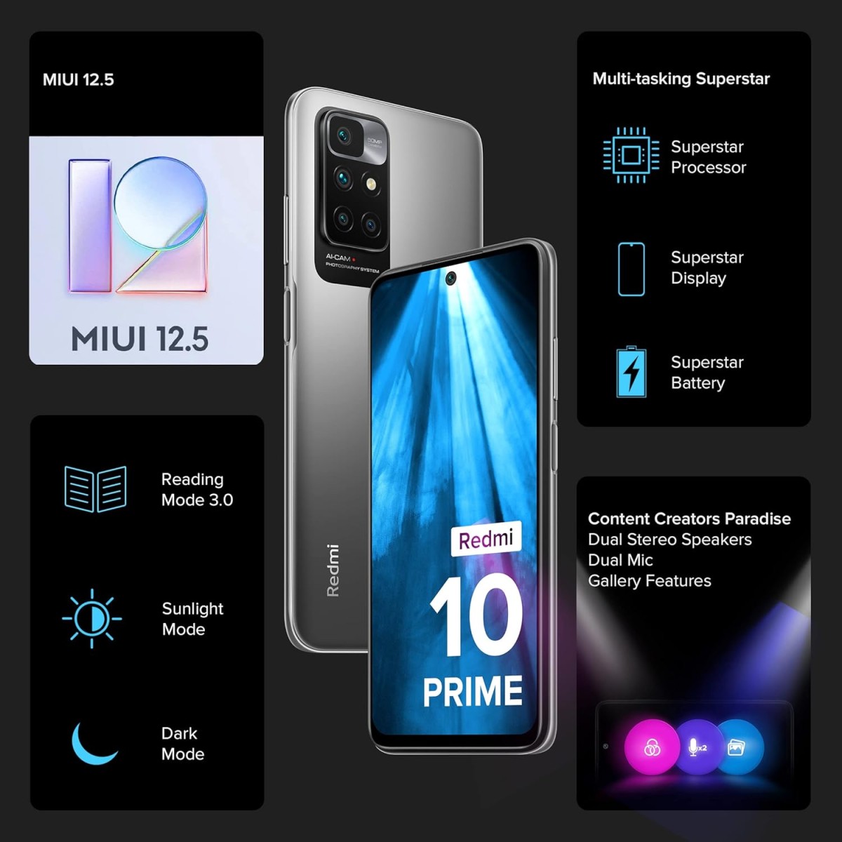 Redmi 10 Prime 2022 ( 4GB RAM, 64GB Storage) |Helio G88 with extendable RAM Upto 2GB |FHD+ 90Hz Adaptive Sync Display|50 MP Quad Camera (refurbished)