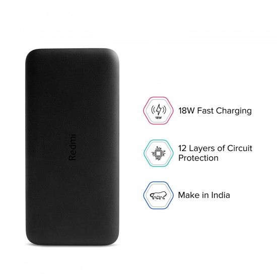 Redmi 10000 mAh Fast Charging Slim Power Bank Black, 10W Fast Charging, Dual Ports