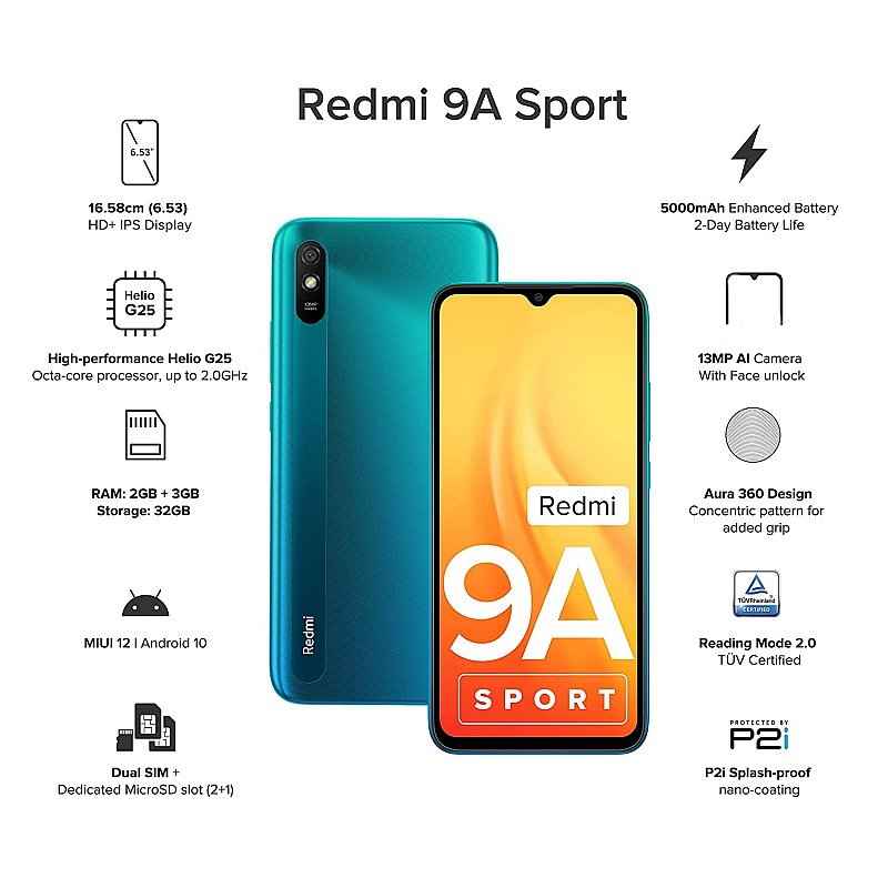 Redmi 9 Active Coral Green, 6GB RAM 128GB Storage (Refurbished)