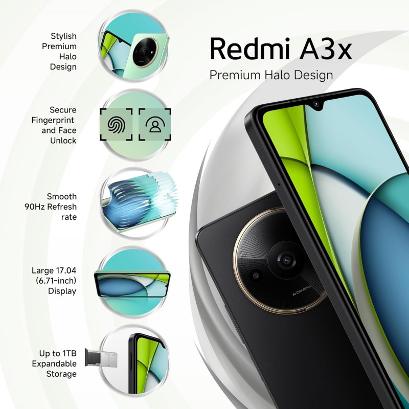 Redmi A3X (Midnight Black, 3GB RAM, 64GB Storage) | Premium Halo Design | 90Hz Display | Powerful Octa Core Processor (Refurbished)