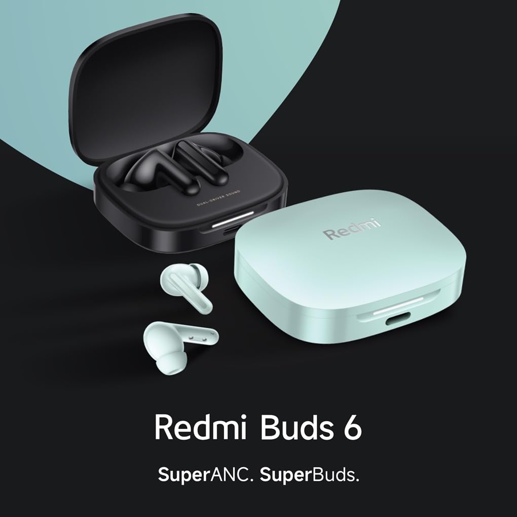 Redmi Buds 6, Dual Driver TWS in Ear Earbuds, 49dB Hybrid Active Noise Cancellation, Spatial Audio, Dual Device Connection, Quad Mic AI ENC, 42 Hrs Playtime, Custom EQ, Wireless Earbuds (Black)