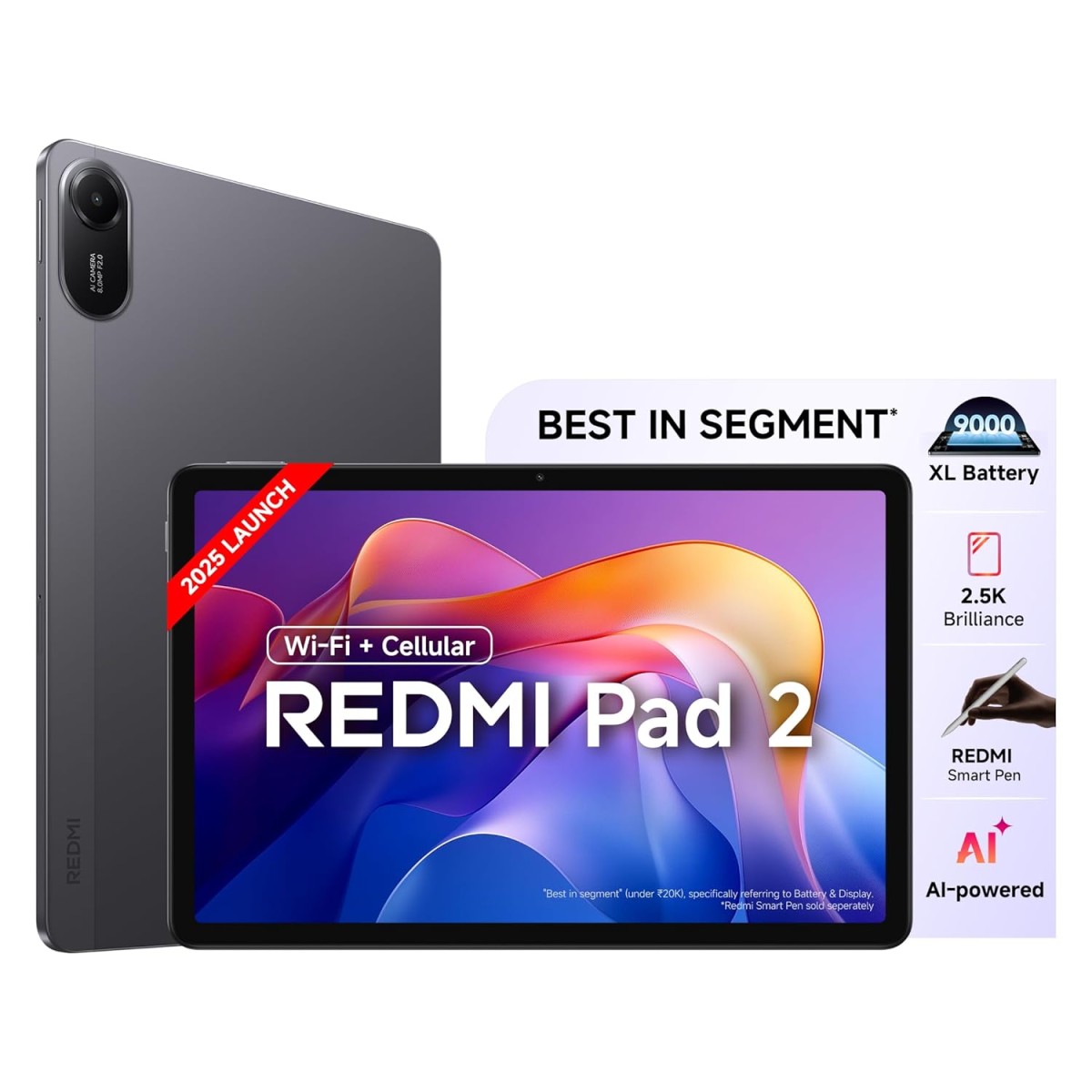 Redmi Pad 2 Wi-Fi + Cellular, Active Pen Support, 27.94cm(11") Model, 2.5K Sharp & Clear Display, 8GB, 256GB, All Day & More 9000mAh Battery, AI-Enabled, Dolby Atmos, HyperOS 2, Graphite Grey Redmi Pad 2 Wi-Fi + Cellular, Active Pen Support, 27.94cm(11") Model, 2.5K Sharp & Clear Display, 8GB, 256GB, All Day & More 9000mAh Battery, AI-Enabled, Dolby Atmos, HyperOS 2, Graphite Grey