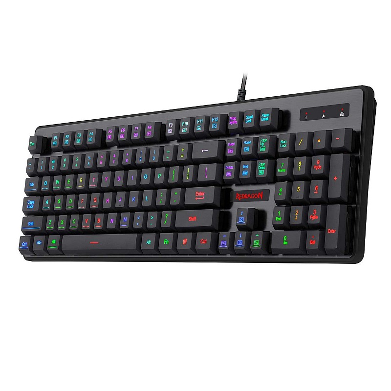 Redragon dyaus k509 wired semi mechanical gaming keyboard with 7 rgb backlit colors on keys & without edge side light illumination (black)