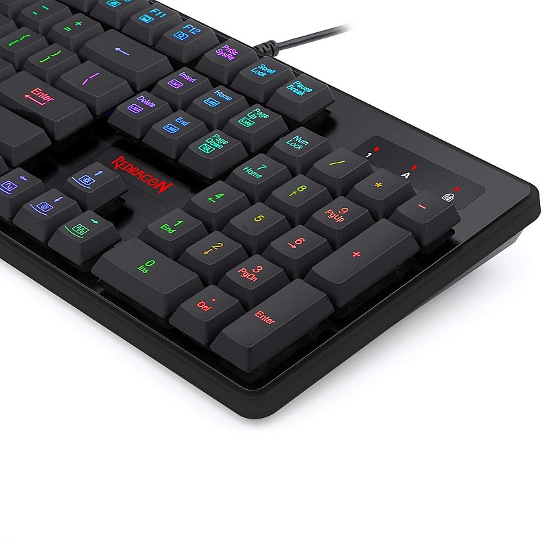 Redragon dyaus k509 wired semi mechanical gaming keyboard with 7 rgb backlit colors on keys & without edge side light illumination (black)