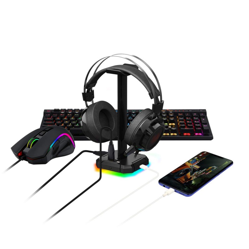 Redragon Scepter PRO HA300 with 10 RGB Lighting Modes and 4 USB Ports Headphone Stand