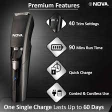 NOVA NHT 1052 USB Trimmer 90 min Runtime 40 Length Settings (Black) NOVA NHT 1052 USB Trimmer 90 min Runtime 40 Length Settings (Black)