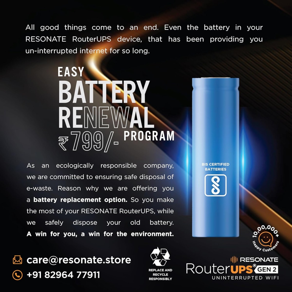 Resonate RouterUPS® Gen2 | Original Router UPS for 12V WiFi Router & Modem (Supports up to 2A) (7800mAh - 95% Longer Power Backup) | Compact Mini UPS with Intelligent Charging (Upto 6 Hrs Internet)