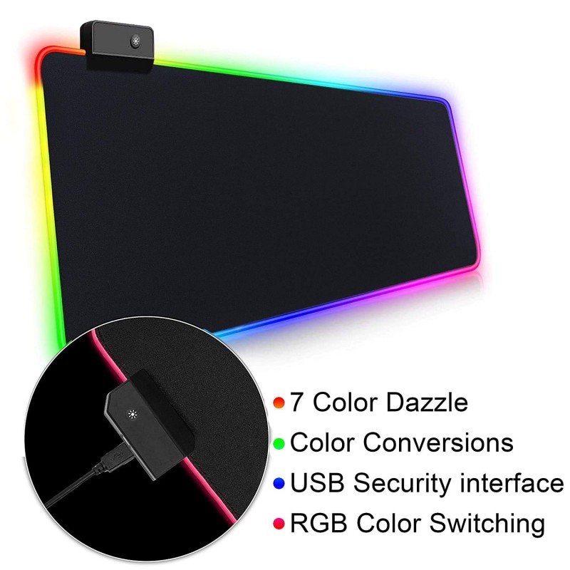 RiaTech RGB Gaming Mouse Pad, Large Extended Soft Led Mouse Pad with 14 Lighting Modes, Computer Keyboard Mousepads Mat (800mm x 300mm x 4mm, Black)