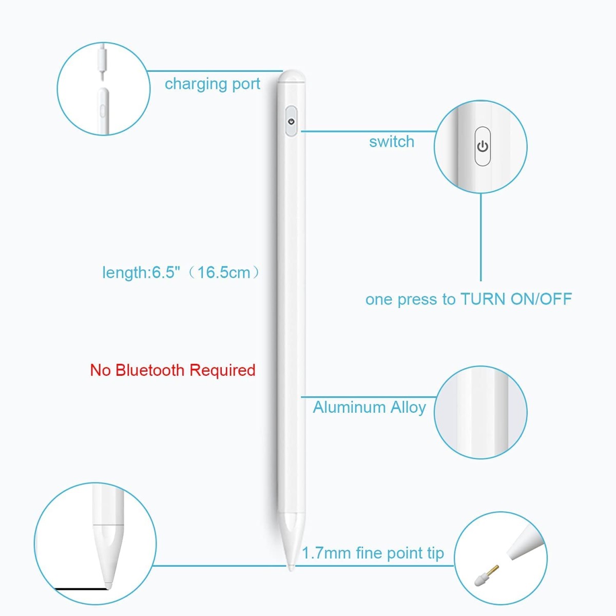 Robustrion Active Stylus with Palm Rejection and Tilt Sensor Pencil Alternative Compatible with Apple iPad 6th 7th 8th 9th Generation 10.2 inch