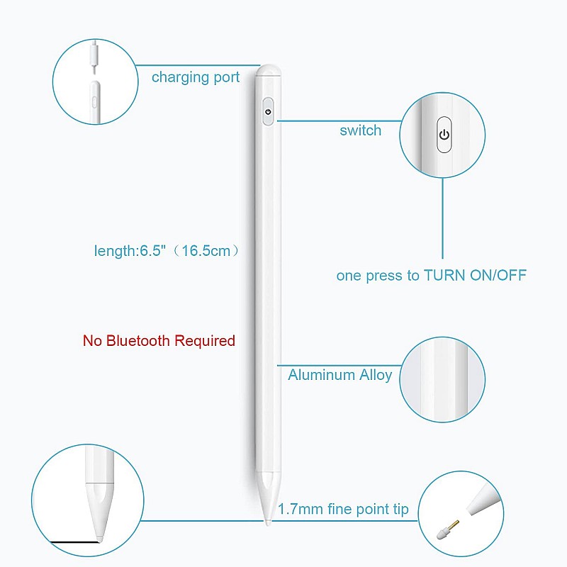 Robustrion Active Stylus with Palm Rejection and Tilt Sensor Pencil Alternative Compatible with Apple iPad 6th 7th 8th 9th Generation 10.2 inch 