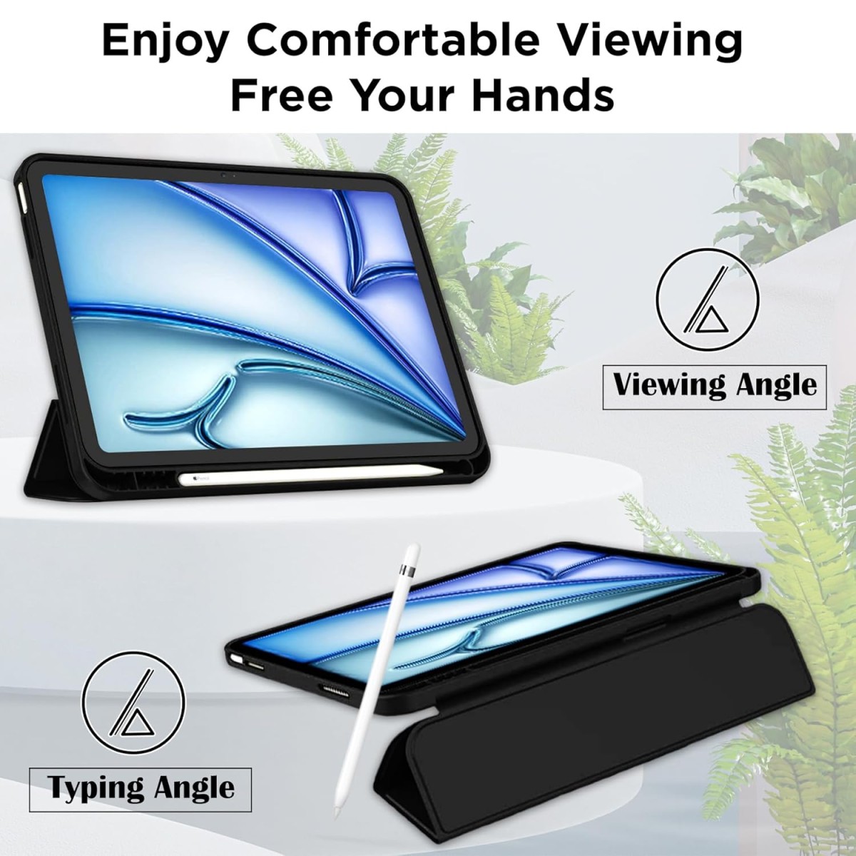 Robustrion Case Cover for iPad Air 11 inch Cover M3 / M2 / iPad Air 5th Generation Cover/iPad Air 4th Generation with [Pencil Holder] for iPad Air 11 inch M3 M2 6th 7th Gen/Air 4 5 10.9" - Black