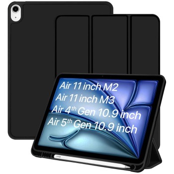 Robustrion Case Cover for iPad Air 11 inch Cover M3 / M2 / iPad Air 5th Generation Cover/iPad Air 4th Generation with [Pencil Holder] for iPad Air 11 inch M3 M2 6th 7th Gen/Air 4 5 10.9" - Black