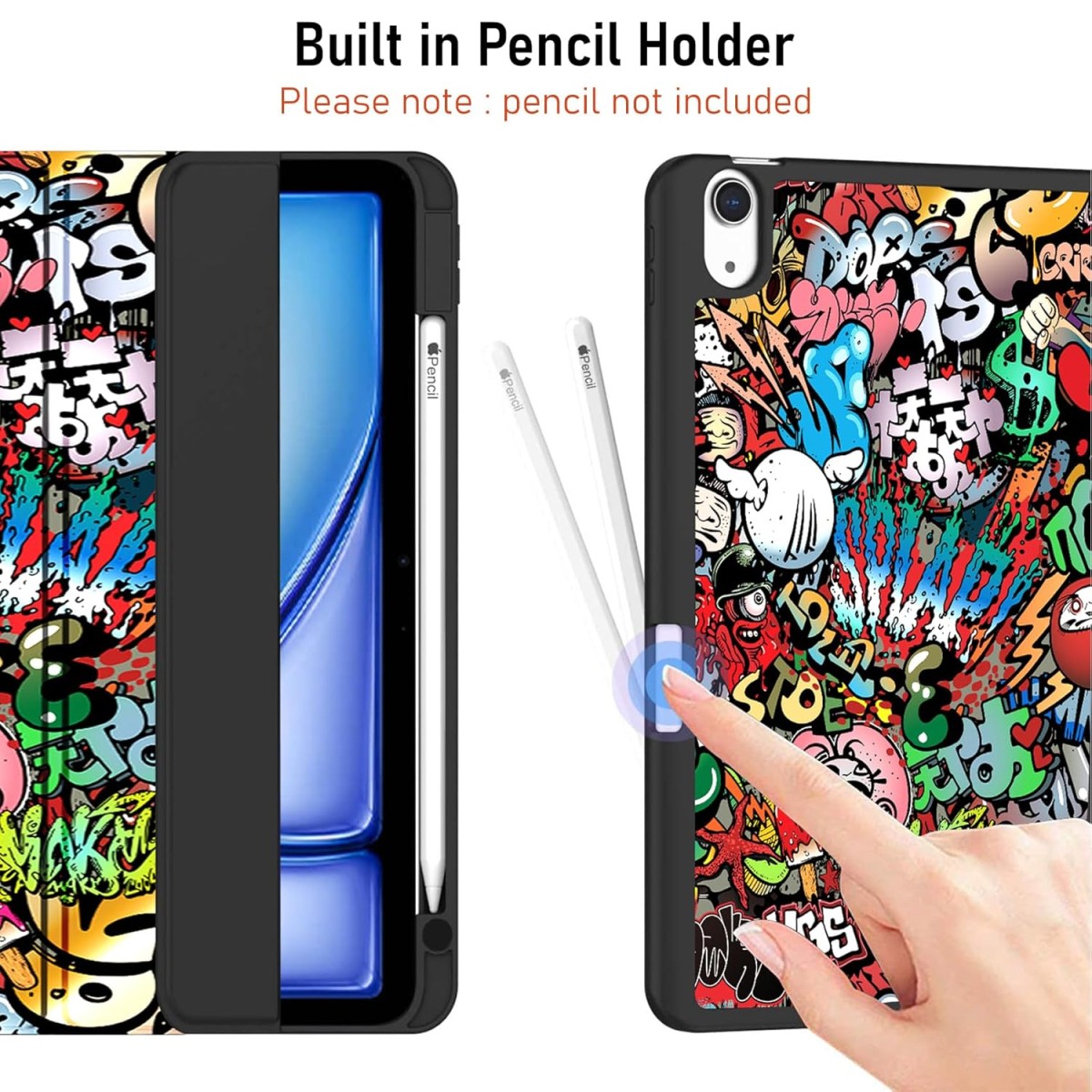 Robustrion Case Cover for iPad Air 11 inch M3 / M2 (2024/2025)/iPad Air 5th Generation Cover/4th Gen 10.9" with [Pencil Holder Right Side][Flexible Back][Auto Sleep Wake] and Stylus Pen - Hippy