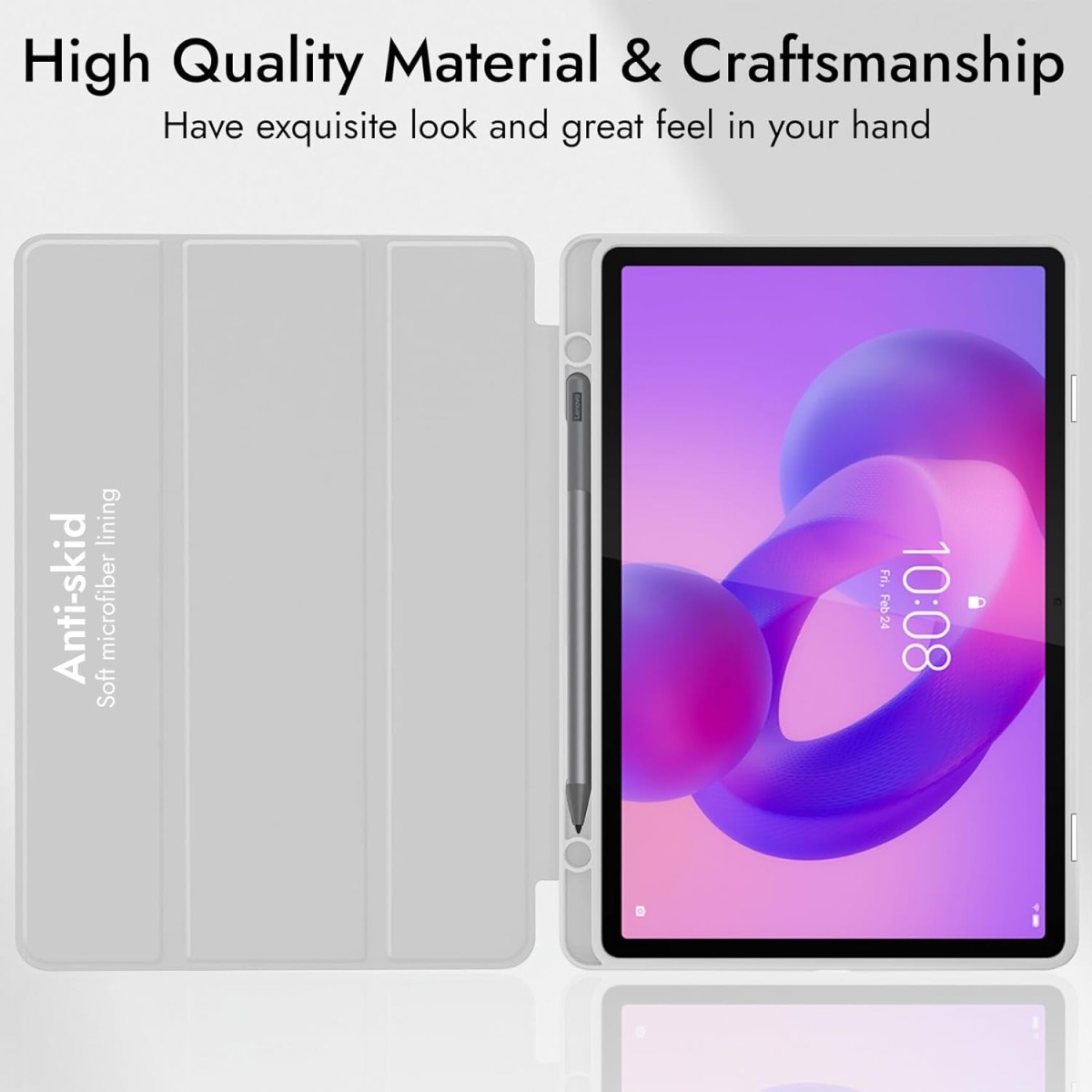 Robustrion Case for Lenovo Idea Tab Pro 12.7 inch Cover Case with [Pencil Holder] [Soft Flexible Case] for Lenovo Idea Tab Pro Cover 12.7 inch [Auto Sleep Wake Support] - Grey