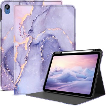Robustrion Cover Case for iPad 11th Generation (A16) / 10th Generation Cover, Folio Cover Case with [Pencil Holder] [Auto Sleep Wake] for iPad 10th Gen 10.9 inch / 11th Gen 11 inch - Marble Lilac