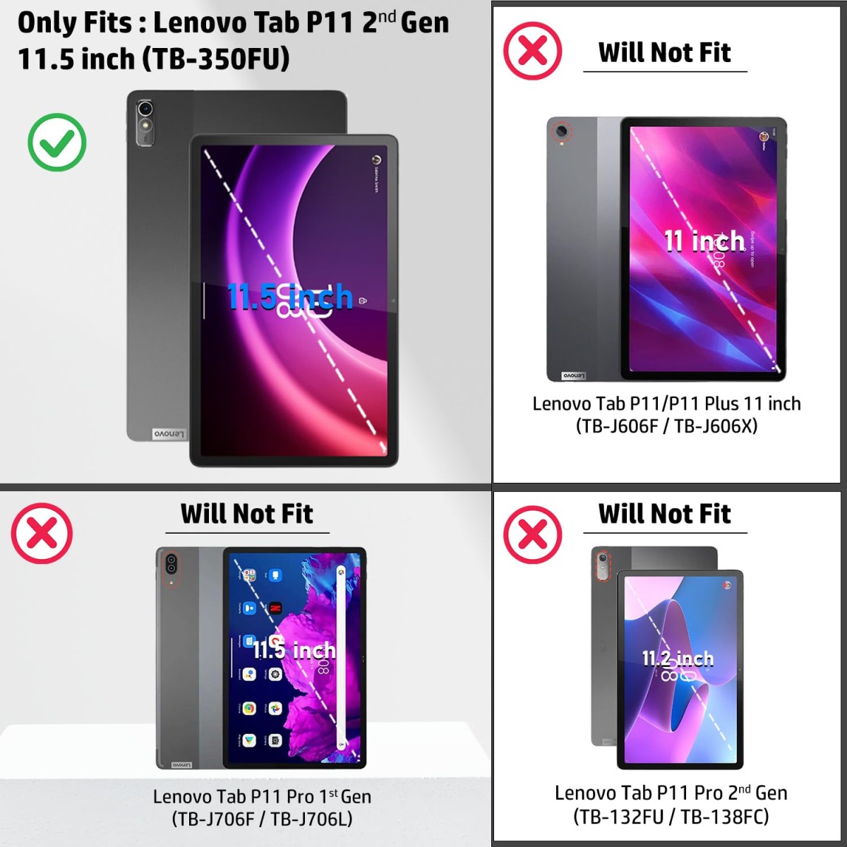 Robustrion Cover for Lenovo Tab P11 2nd Gen 11.5 inch Cover Case, Flip Stand Cover Case for Lenovo P11 2nd Generation Tablet 11.5 inch (ZABG0285IN) TB-350FU [Supports Auto Sleep Wake] - Black