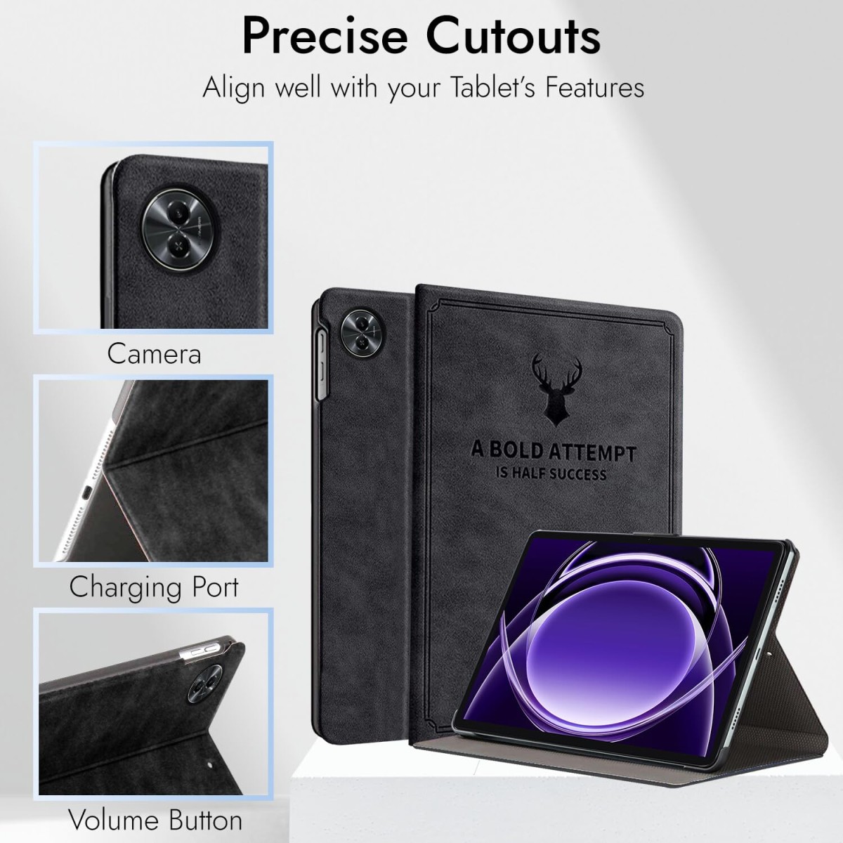 Robustrion Cover for Realme Pad 2 Lite 11 inch Cover Case, Deer Flip Cover for Realme Pad 2 Lite 11 inch Tablet- Black