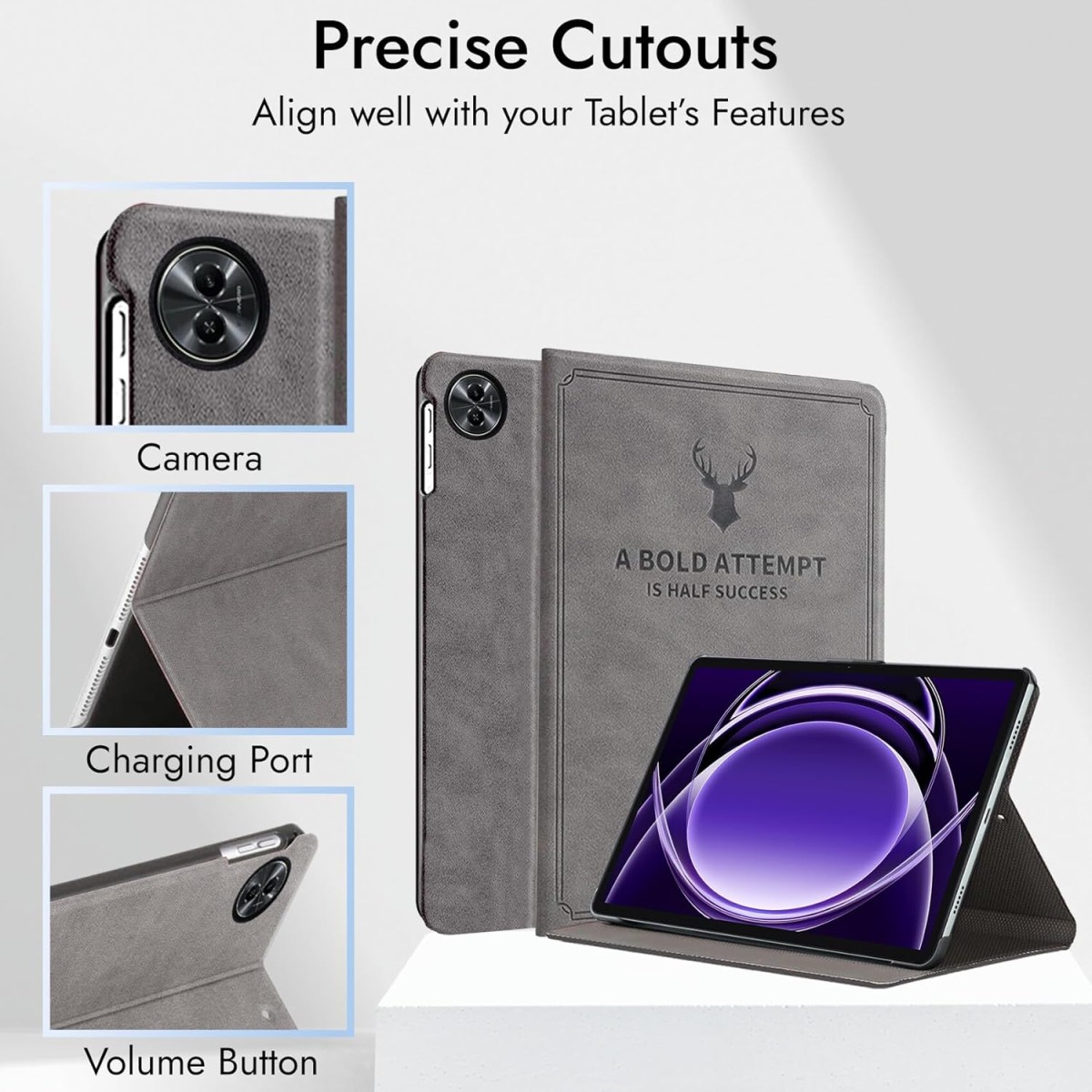 Robustrion Cover for Realme Pad 2 Lite 11 inch Cover Case, Deer Flip Cover for Realme Pad 2 Lite 11 inch Tablet- Black