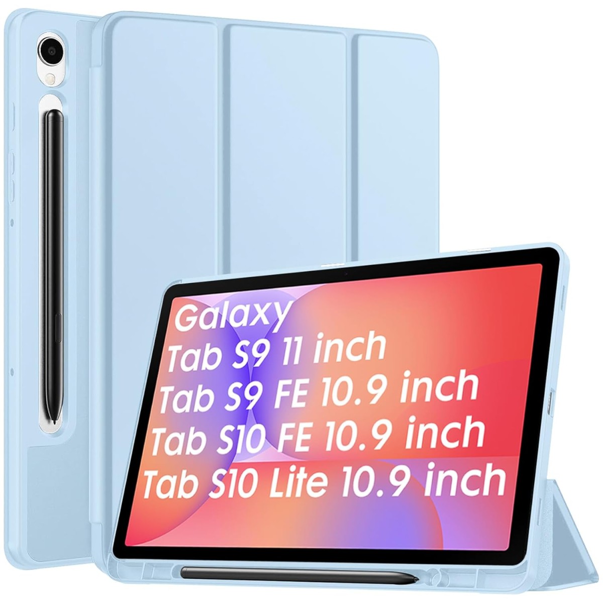 Robustrion Cover for Samsung Galaxy Tab S10 Lite 10.9" / Tab S9 FE/Tab S10 FE/Tab S9 11" with [S Pen Holder], Flip Case for Samsung Tab S10 Lite /S10/S9 FE Tablet Cover [Auto Sleep Wake] - Light Blue
