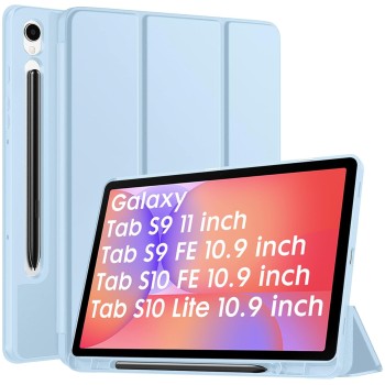 Robustrion Cover for Samsung Galaxy Tab S10 Lite 10.9" / Tab S9 FE/Tab S10 FE/Tab S9 11" with [S Pen Holder], Flip Case for Samsung Tab S10 Lite /S10/S9 FE Tablet Cover [Auto Sleep Wake] - Light Blue