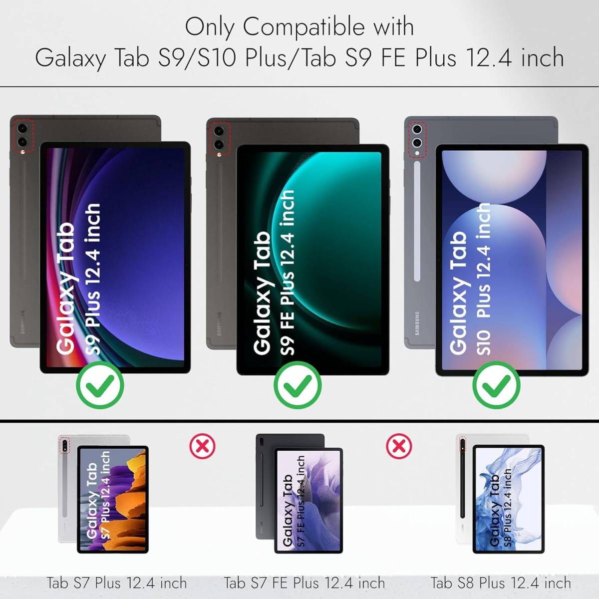 Robustrion Cover for Samsung Galaxy Tab S9 FE+ / Tab S10 Plus/Tab S9 Plus 12.4 inch Cover Case with [S Pen Holder] for Samsung Tab S9 FE Plus / S9+ / S10+ Tablet Cover [Auto Sleep/Wake] - Black