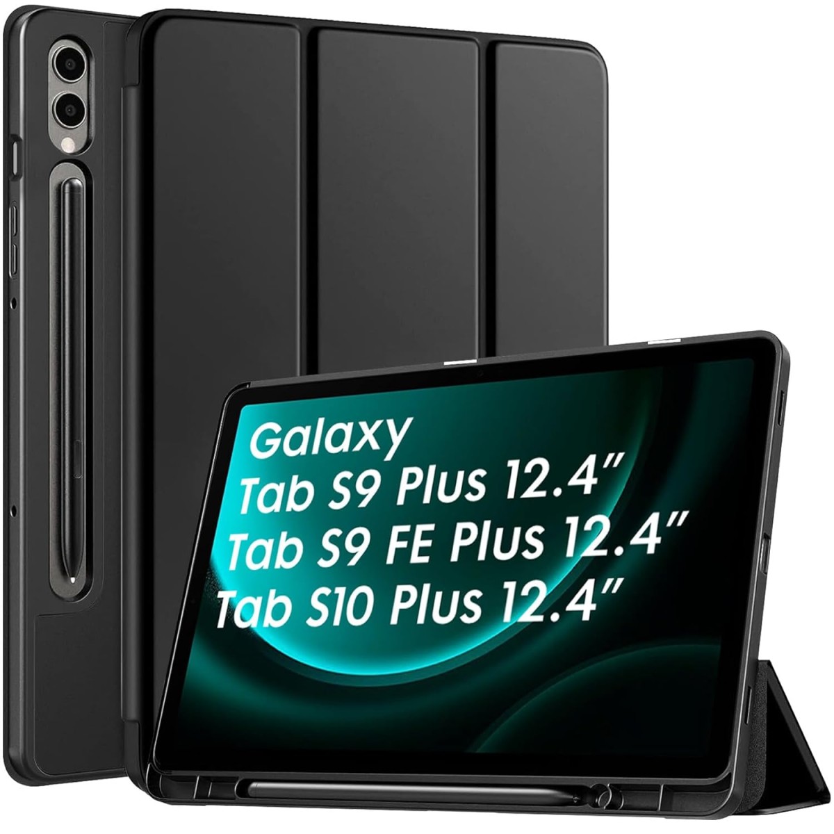 Robustrion Cover for Samsung Galaxy Tab S9 FE+ / Tab S10 Plus/Tab S9 Plus 12.4 inch Cover Case with [S Pen Holder] for Samsung Tab S9 FE Plus / S9+ / S10+ Tablet Cover [Auto Sleep/Wake] - Black