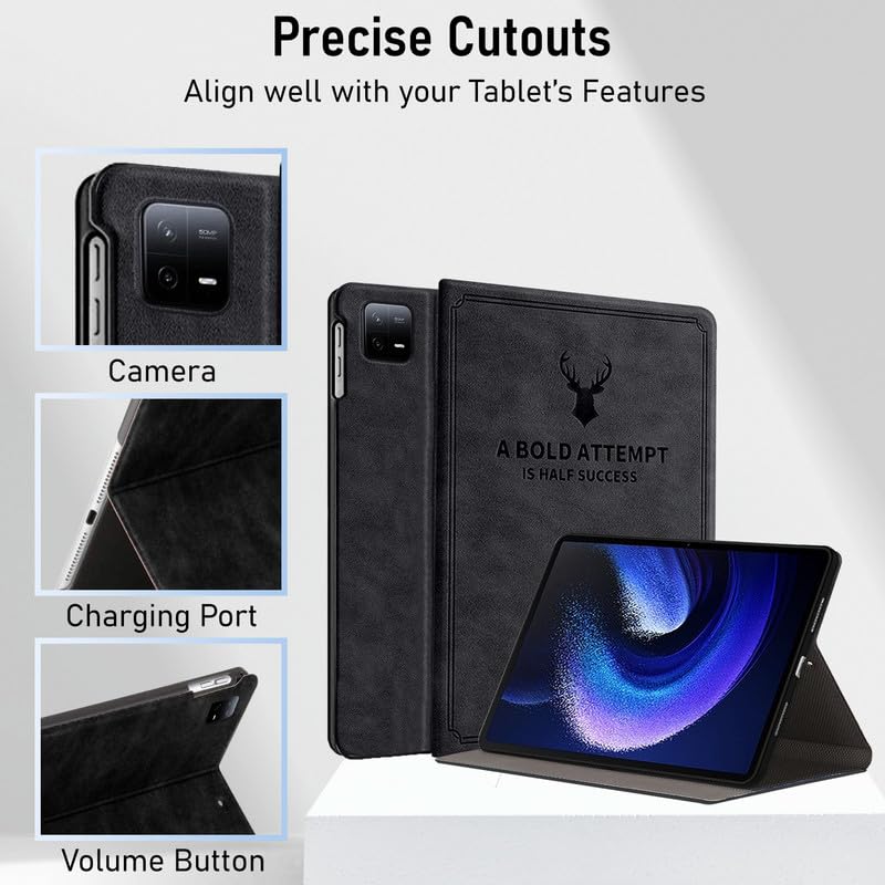 Robustrion Cover for Xiaomi Pad 6 11 inch Cover, Deer Pattern Flip Case Cover for Xiaomi Mi Pad 6 11 inch, Support Auto Sleep Wake - Black