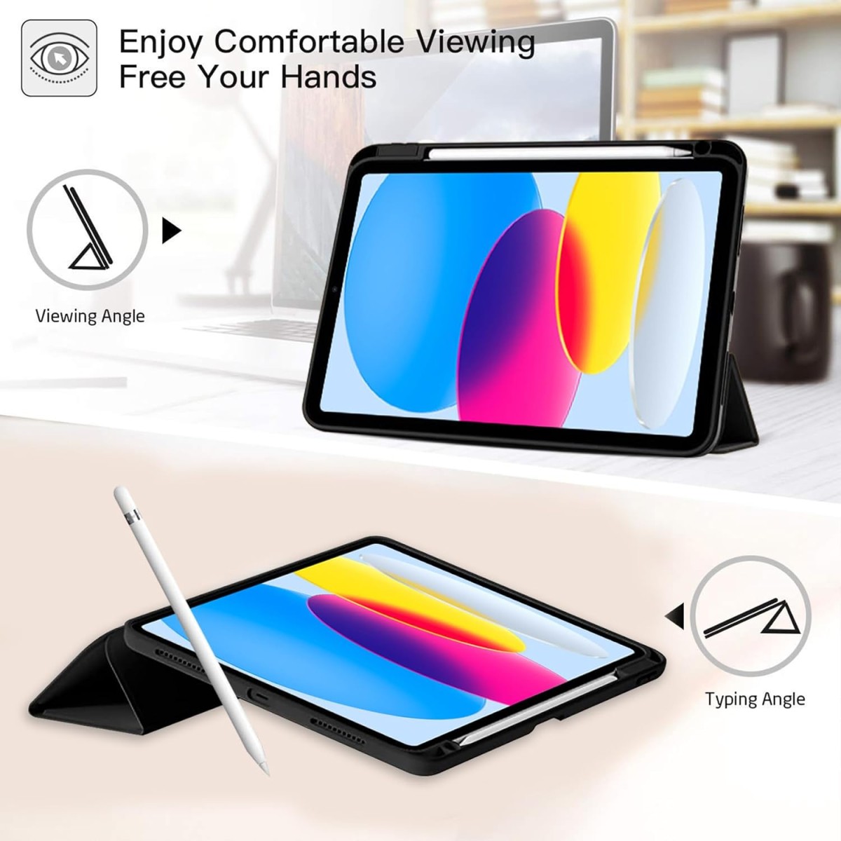 Robustrion Cover for iPad 11th Generation (A16) / 10th Gen Cover Case with [Right Side Pencil Holder] [Auto Sleep Wake] [Soft Back] (2022/2025), Case for iPad 11th 11"/ 10th 10.9" - Black