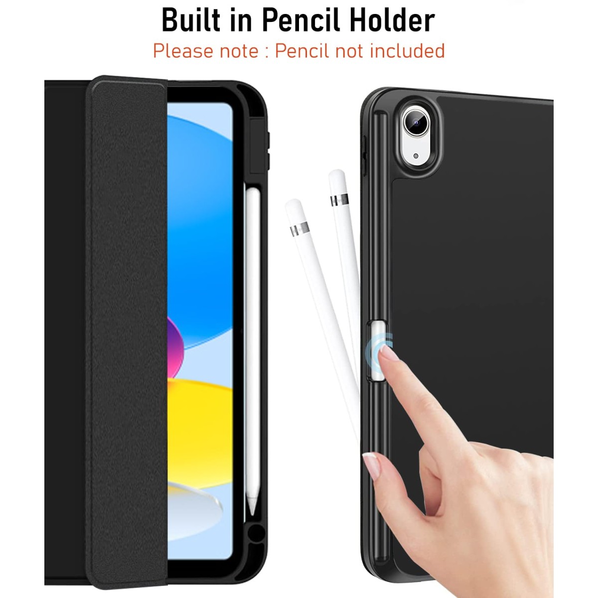 Robustrion Cover for iPad 11th Generation (A16) / 10th Gen Cover Case with [Right Side Pencil Holder] [Auto Sleep Wake] [Soft Back] (2022/2025), Case for iPad 11th 11"/ 10th 10.9" - Black
