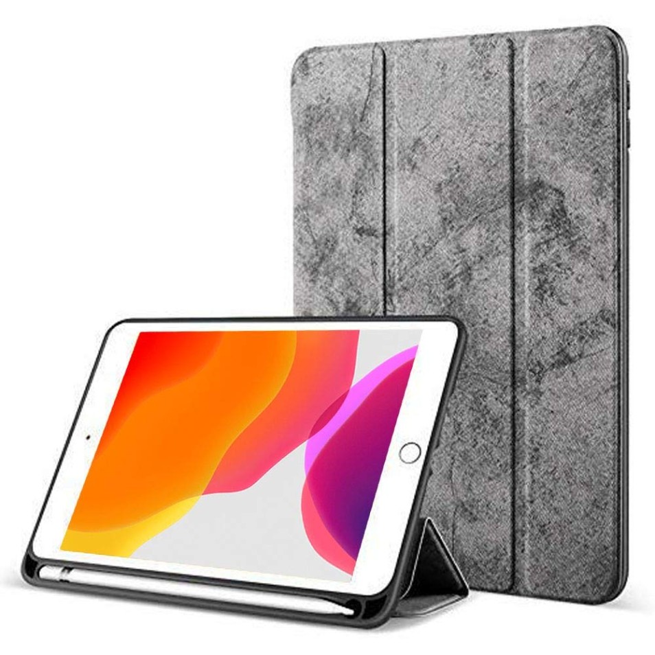 Robustrion Cover for iPad 9th Generation with Pencil Holder / 8th / 7th Generation 10.2 inch Marble Series Flip Stand Cover Case - Grey