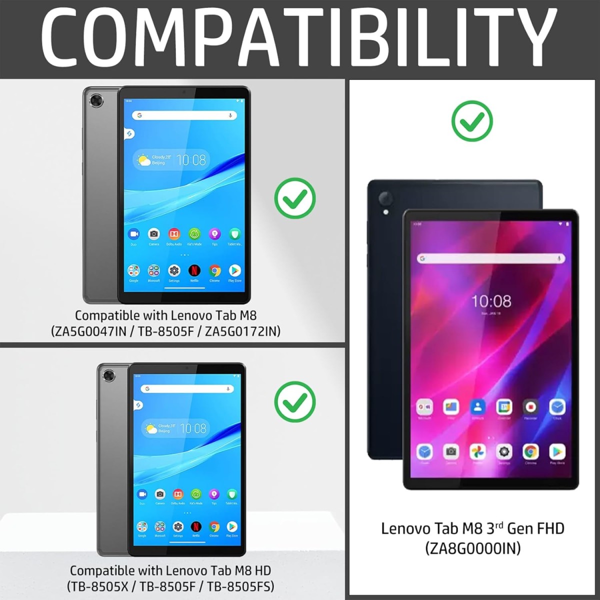 Robustrion Smart Trifold Hard Back Flip Stand Case Cover for Lenovo Tab M8 8 inch HD/M8 2nd Gen/M8 2nd Gen FHD TB-8505F TB-8505X TB-8505FS TB-8705F Cover - Black