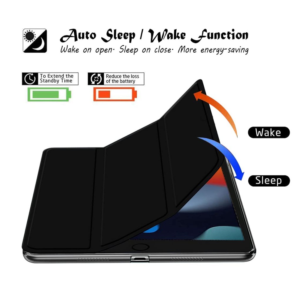 Robustrion Smart Trifold Hard Back Flip Stand Case Cover for iPad Air 2 A1566/A1567 2014 Launch - Black