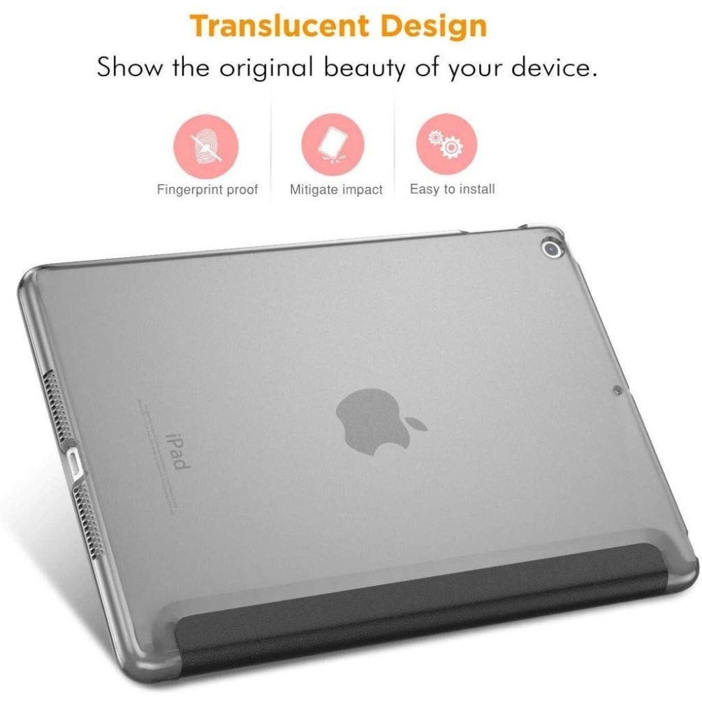 Robustrion Smart Trifold Hard Back Flip Stand Case Cover for iPad Air 2 A1566/A1567 2014 Launch - Black