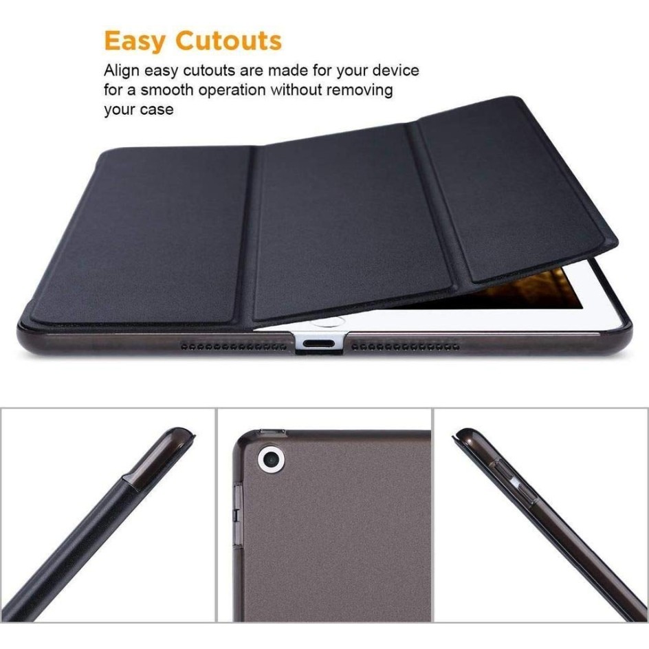 Robustrion Smart Trifold Hard Back Flip Stand Case Cover for iPad Air 2 A1566/A1567 2014 Launch - Black