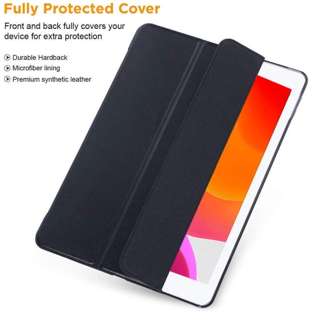 Robustrion Smart Trifold Hard Back Flip Stand Case Cover for iPad Air 2 A1566/A1567 2014 Launch - Black