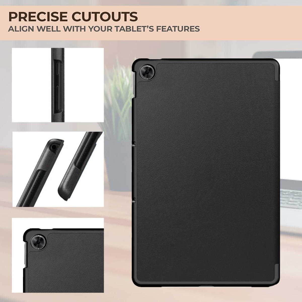 Robustrion Trifold Flip Stand Back Case Cover for Realme Pad 10.4 inch - Black