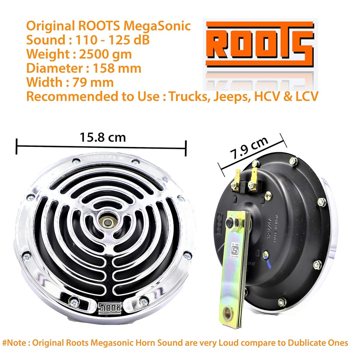 Roots Megasonic High and Low Tone Horn (12V) for Passenger Car