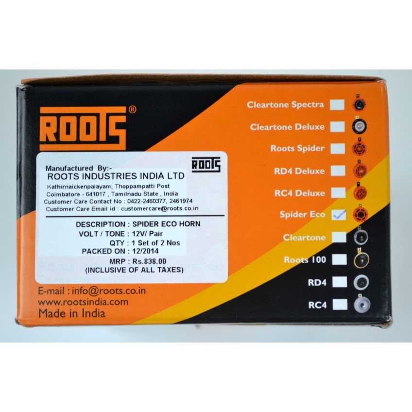 Roots Spider Eco Horn Pair for Passenger Car (12V, Black)