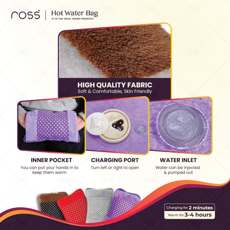 Ross Heating Bag, Hot Water Bags for Pain Relief, Heating Pad-Heat Pouch Hot Water Bottle Bag, Electric Hot Water Bag, Heating Pad for Pain Relief- with Hand Warmer Pockets (assorted), Multicolor