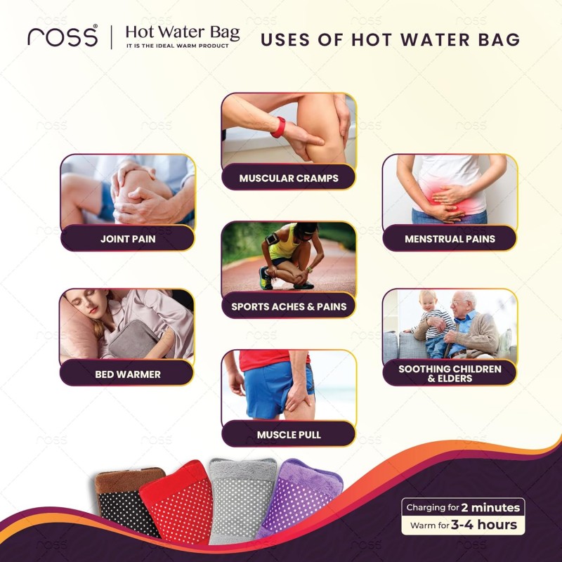 Ross Heating Bag, Hot Water Bags for Pain Relief, Heating Pad-Heat Pouch Hot Water Bottle Bag, Electric Hot Water Bag, Heating Pad for Pain Relief- with Hand Warmer Pockets (assorted), Multicolor