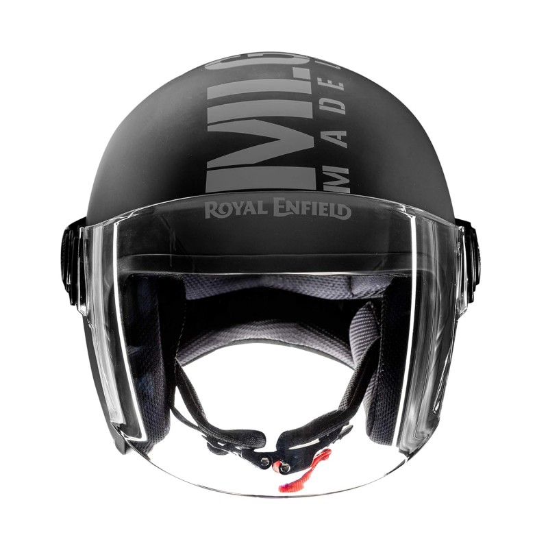 Royal Enfield Open Face MLG Riding Helmet with Clear Visor Matt Black & Grey, Size: L(59-60Cm) Impact Protection, Excellent Scratch Resistance, Anti-Microbial Fabric Royal Enfield Open Face MLG Riding Helmet with Clear Visor Matt Black & Grey, Size: L(59-60Cm) Impact Protection, Excellent Scratch Resistance, Anti-Microbial Fabric