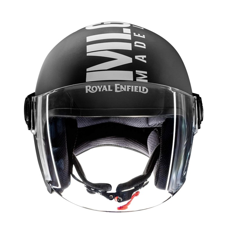 Royal Enfield Open Face MLG Riding Helmet with Clear Visor Matt Black & Grey, Size: L(59-60Cm) Impact Protection, Excellent Scratch Resistance, Anti-Microbial Fabric Royal Enfield Open Face MLG Riding Helmet with Clear Visor Matt Black & Grey, Size: L(59-60Cm) Impact Protection, Excellent Scratch Resistance, Anti-Microbial Fabric