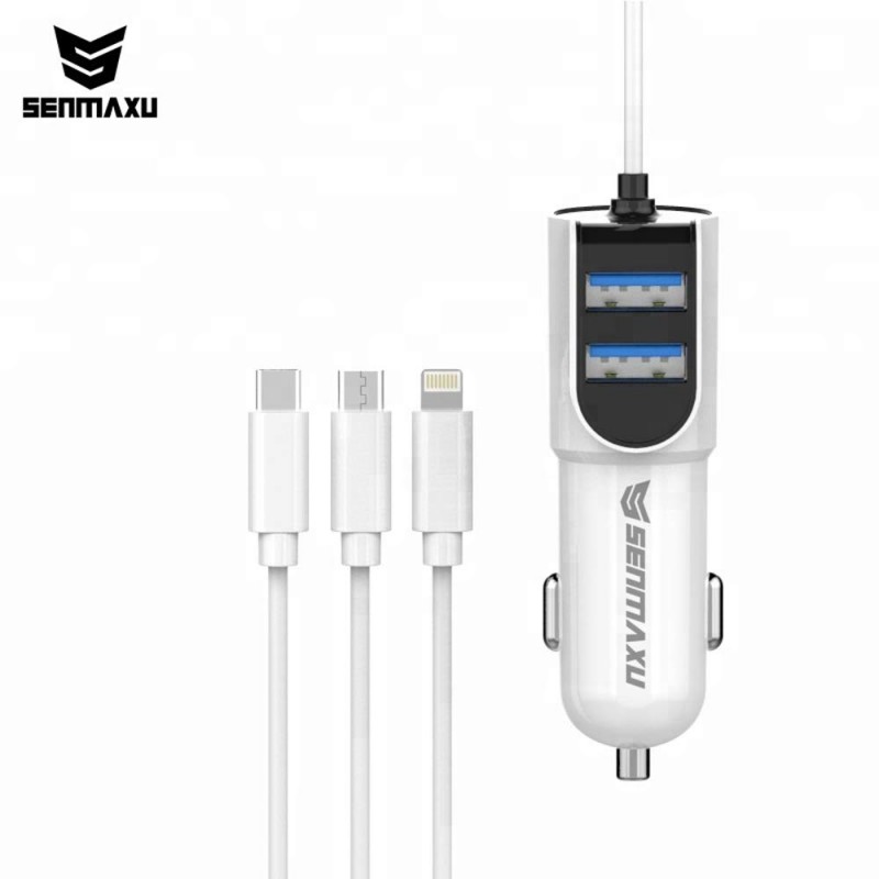 SENMAXU SMX-208 Dual Port Car Charger with 3 in 1 Cable Micro USB, Type C, V8 Cable (White) SENMAXU SMX-208 Dual Port Car Charger with 3 in 1 Cable Micro USB, Type C, V8 Cable (White)