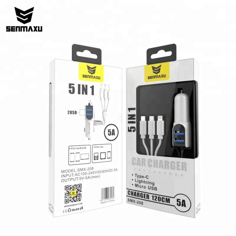 SENMAXU SMX-208 Dual Port Car Charger with 3 in 1 Cable Micro USB, Type C, V8 Cable (White) SENMAXU SMX-208 Dual Port Car Charger with 3 in 1 Cable Micro USB, Type C, V8 Cable (White)