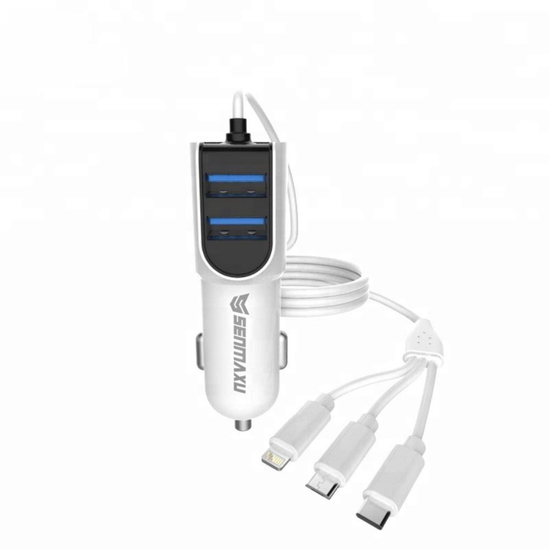 SENMAXU SMX-208 Dual Port Car Charger with 3 in 1 Cable Micro USB, Type C, V8 Cable (White) SENMAXU SMX-208 Dual Port Car Charger with 3 in 1 Cable Micro USB, Type C, V8 Cable (White)
