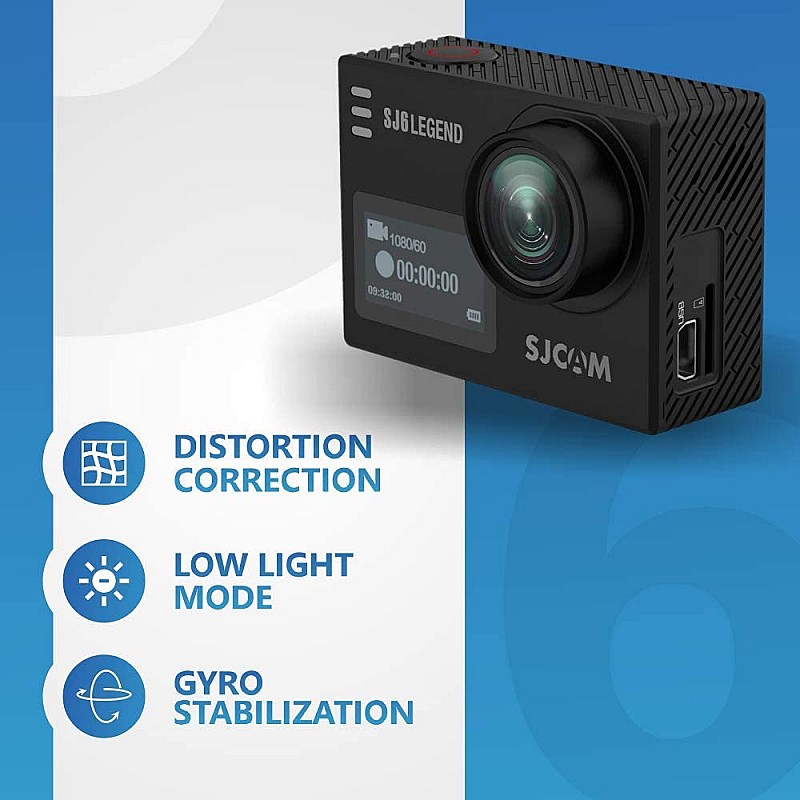 SJCAM Legend SJ6 Sports Gyro Action Camera with 2"(5cm) Dual LCD Touch Screen, 1080p Resolution, Optical, Black