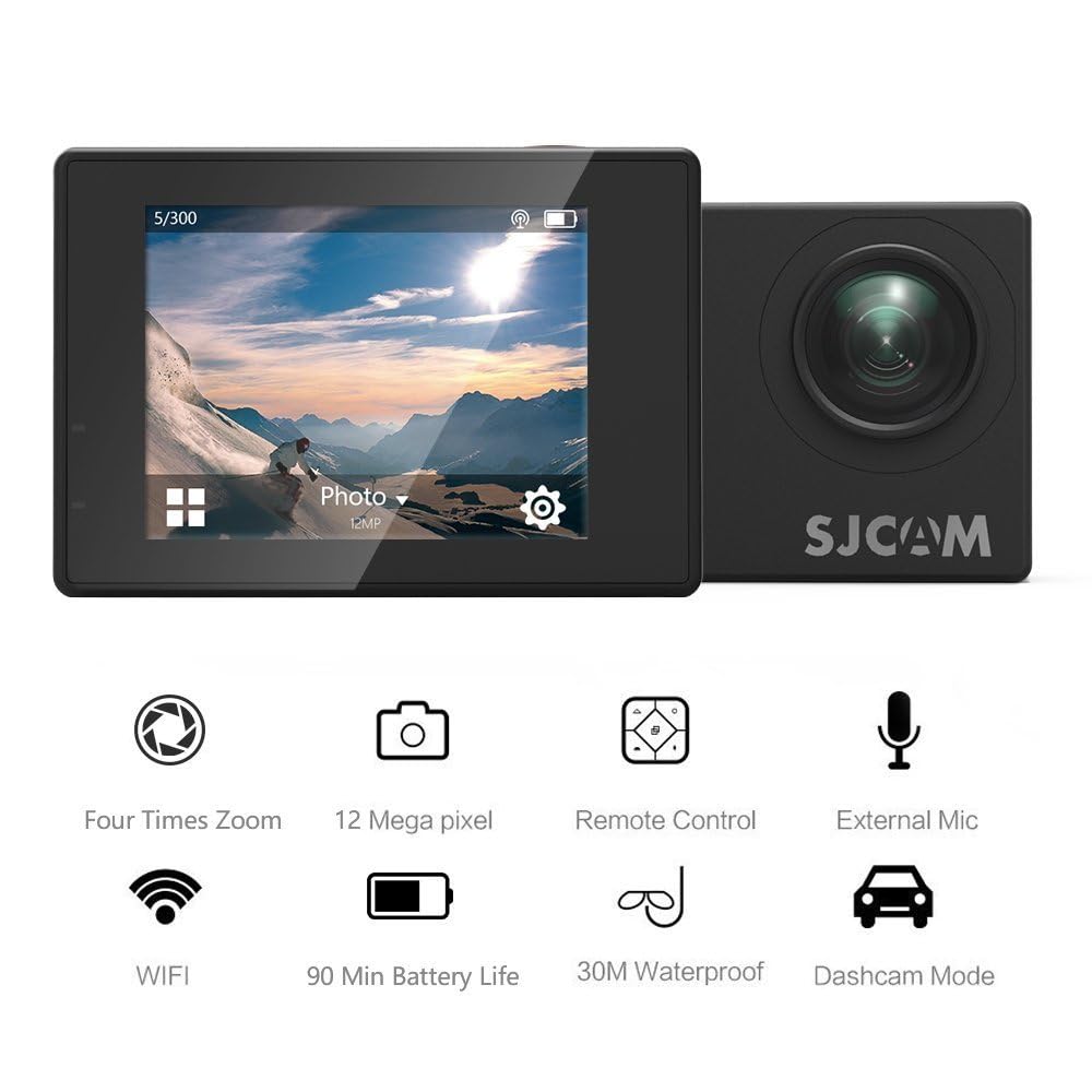 SJCAM SJ4000 WiFi 12MP Optical Full HD WiFi Sports Action Camera 170°Wide FOV 30M Waterproof DV Camcorder, Black-