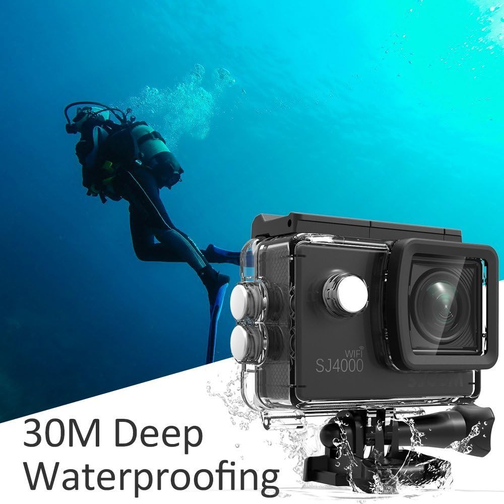 SJCAM SJ4000 WiFi 12MP Optical Full HD WiFi Sports Action Camera 170°Wide FOV 30M Waterproof DV Camcorder, Black-