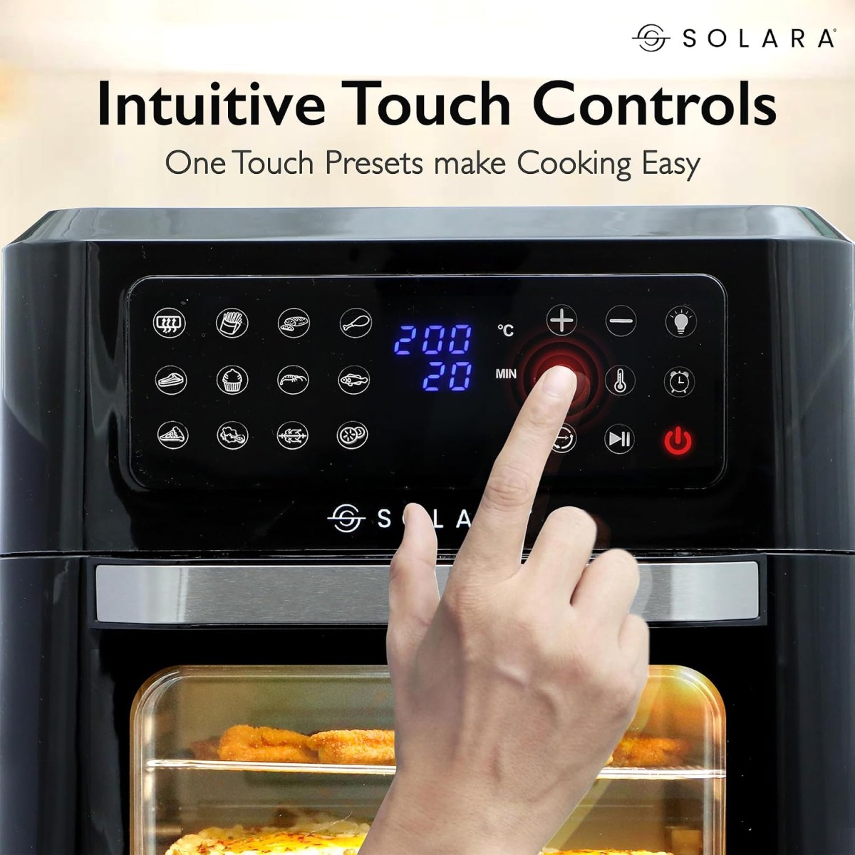 (Refurbished) SOLARA 12L Air Fryer Oven for Home Kitchen, 1800W OTG Air Fryer Oven 12 Litre with 12 Presets, 9 Accessories Black