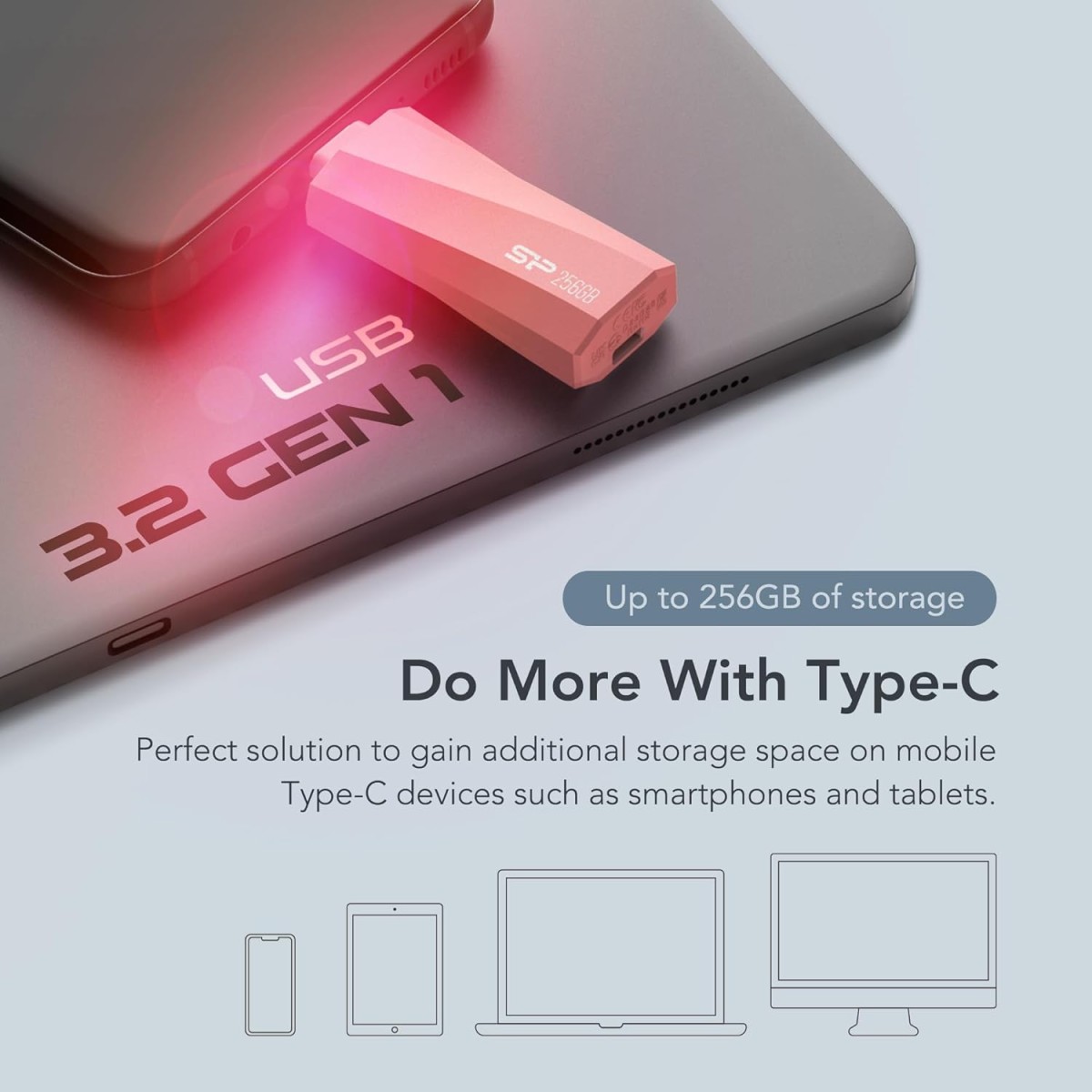 SP Silicon Power 64GB USB 3.2 Type C Flash Drive, Mobile Pen Drive, Anti-Bacterial Coating, Detachable Cap (Mobile C07, Deep Blue)